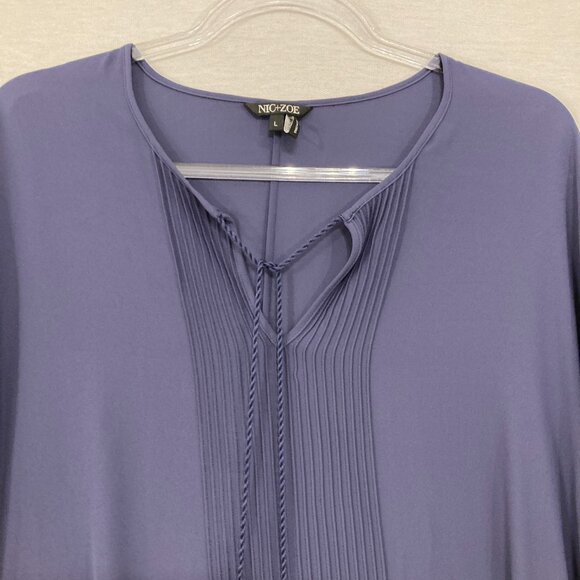 New Nic + Zoe Large Pintuck Tie Front Relaxed Flowy Popover Blouse Office Career - Picture 4 of 11